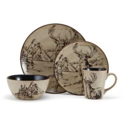 Mossy Oak Animal Print 16 Piece Dinnerware Set, Service For 4 17 Mossy Oak Animal Print 16 Piece Dinnerware Set, Service For 4 -Kitchen Supplies Store 5138758 4pc Deer onWhite