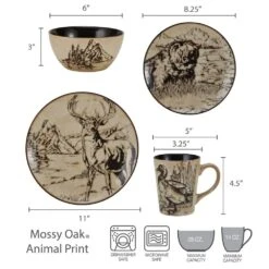 Mossy Oak Animal Print 16 Piece Dinnerware Set, Service For 4 13 Mossy Oak Animal Print 16 Piece Dinnerware Set, Service For 4 -Kitchen Supplies Store 5138758 dimensions