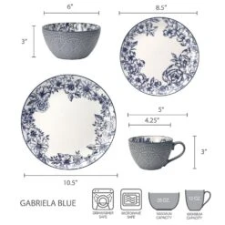 Gabriela Blue 16 Piece Dinnerware Set, Service For 4 19 Gabriela Blue 16 Piece Dinnerware Set, Service For 4 -Kitchen Supplies Store 5216941 dimensions