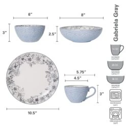 Gabriela Gray 16 Piece Dinnerware Set, Service For 4 18 Gabriela Gray 16 Piece Dinnerware Set, Service For 4 -Kitchen Supplies Store 5216945 dimensions