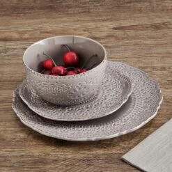 Chateau Smoke 12 Piece Dinnerware Set, Service For 4 12 Chateau Smoke 12 Piece Dinnerware Set, Service For 4 -Kitchen Supplies Store 5296080 PFZ Chateau Smoke 3pc Set Lifestyle
