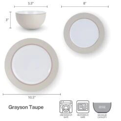 Grayson Taupe 12 Piece Dinnerware Set, Service For 4 15 Grayson Taupe 12 Piece Dinnerware Set, Service For 4 -Kitchen Supplies Store 5296694 GraysonTaupe dimsinfographic