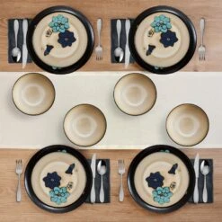 Painted Butterfly Blue 12 Piece Dinnerware Set, Service For 4 13 Painted Butterfly Blue 12 Piece Dinnerware Set, Service For 4 -Kitchen Supplies Store 5296888 PFZ PaintedButterflyBlue 12pc lifestyle topview