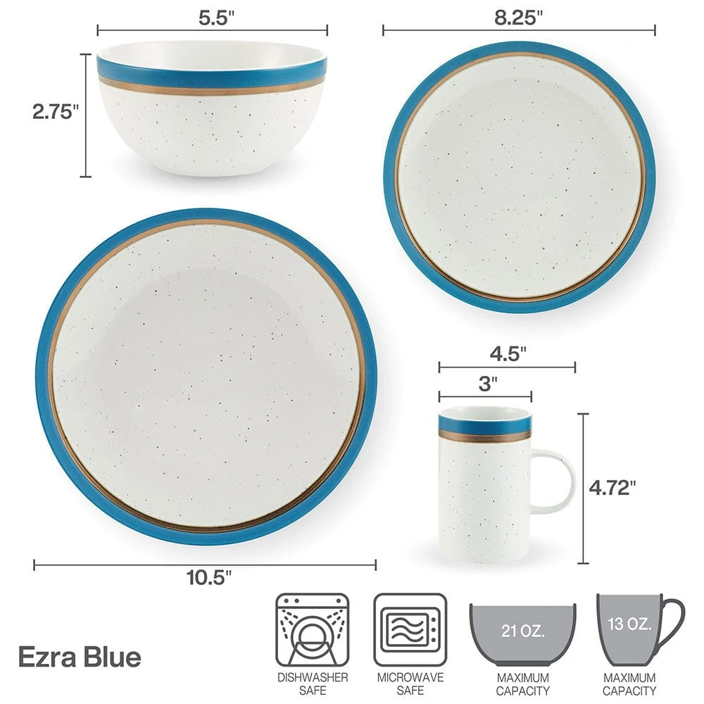 Ezra Blue 16 Piece Dinnerware Set, Service For 4 12 Ezra Blue 16 Piece Dinnerware Set, Service For 4 - Image 10