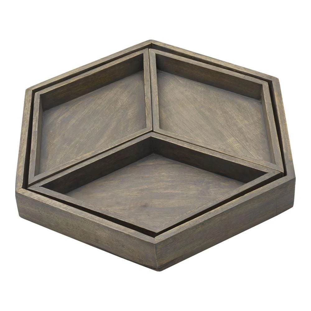 Hexagon 4 Piece Mango Wood Tray Set 6 Hexagon 4 Piece Mango Wood Tray Set - Image 4