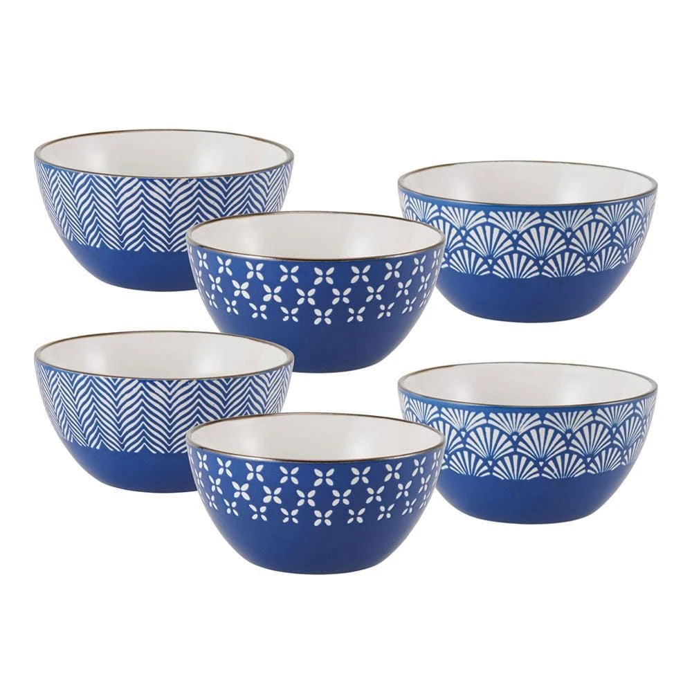 Navy Set Of 6 Soup Cereal Bowls, Assorted 3 Navy Set Of 6 Soup Cereal Bowls, Assorted