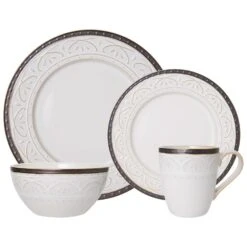 Promenade Scroll 16 Piece Dinnerware Set, Service For 4