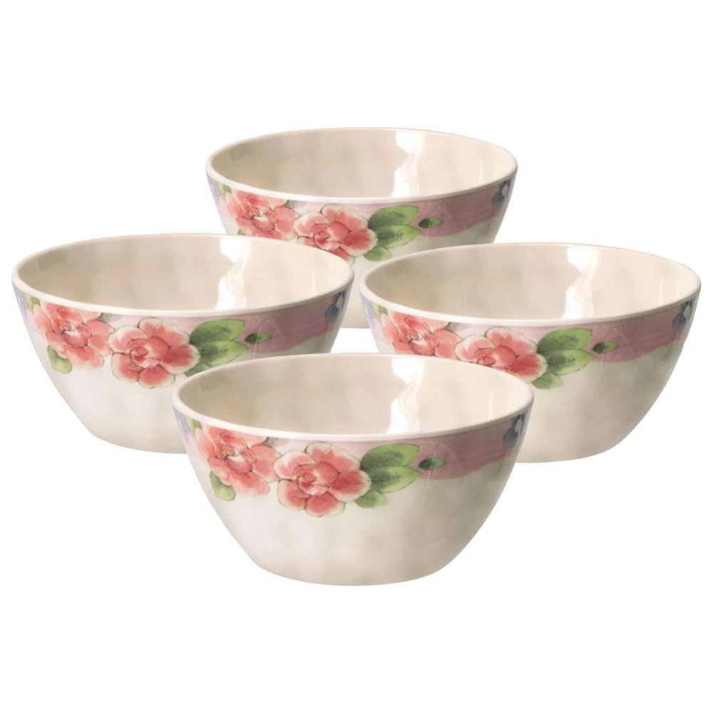 Tea Rose Set Of 4 Outdoor Melamine Cereal Bowls 3 Tea Rose Set Of 4 Outdoor Melamine Cereal Bowls