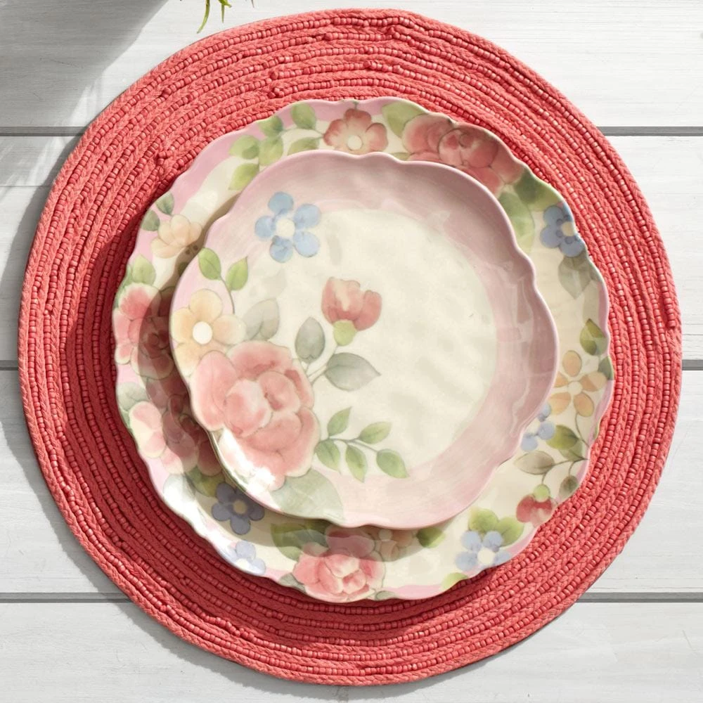 Tea Rose Set Of 4 Outdoor Melamine Dinner Plates 4 Tea Rose Set Of 4 Outdoor Melamine Dinner Plates - Image 2