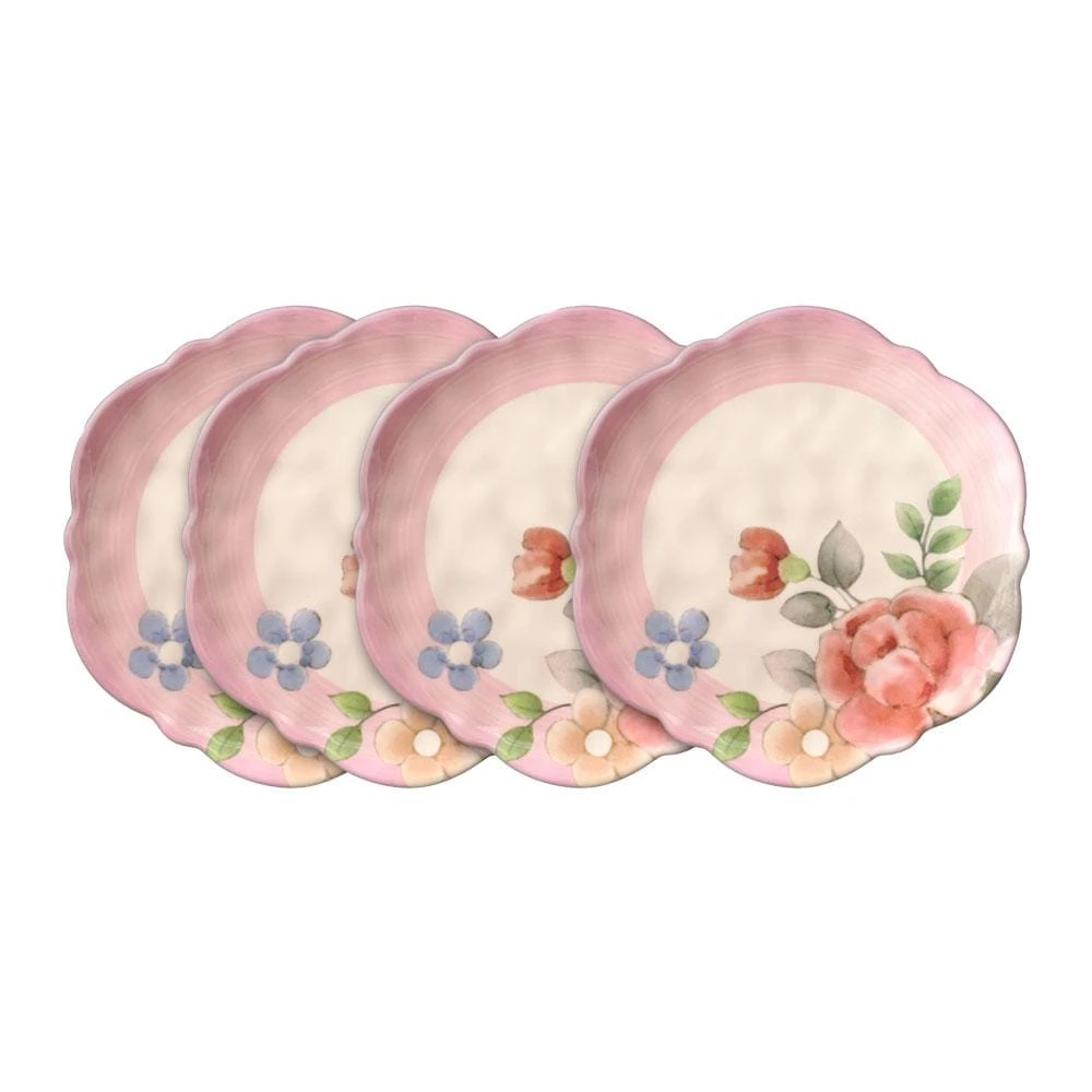 Tea Rose Set Of 4 Outdoor Melamine Salad Plates 3 Tea Rose Set Of 4 Outdoor Melamine Salad Plates